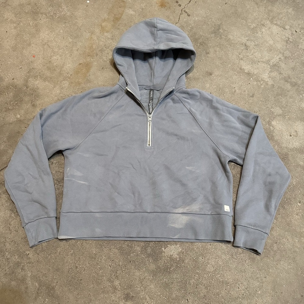 Vuori Women's Restore Half Zip Hoodie Gray Athletic‎ Cropped Performance Size L